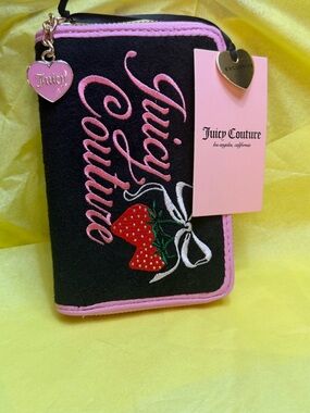 Juicy Couture Black Wallet with Pink Trim and Strawberry Accent, NWT